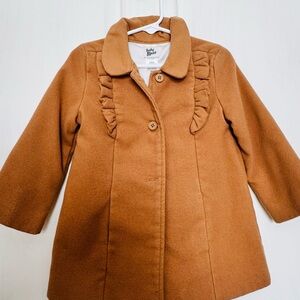 Stylish Tan Pea Coat with Ruffle Details